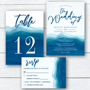 Blue Ombre Watercolor Wave We Do Wedding Invitation