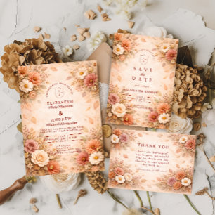Elegant Autumn Flower Wedding Thank You Card