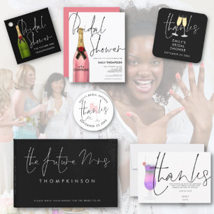 Champagne Bottle Script Gold Bridal Shower Invitation