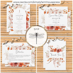 Boho Burnt Orange Floral Arch Monogram White Thank You Card