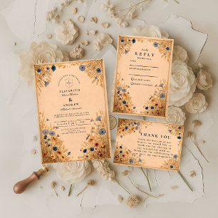 Rustic Blue Cornflower Wedding Invitation