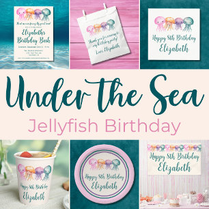 Cute Watercolor Jellyfish Under the Sea Birthday T-Shirt