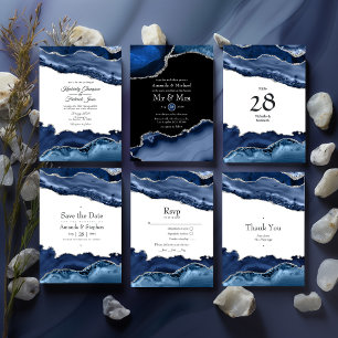 Navy and Silver Agate Wedding Table Number