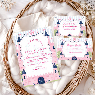 Cute Pink Princess Castle Baby Shower Napkins