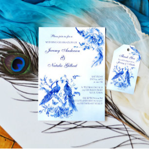 Royal blue victorian peacock  wedding invite 