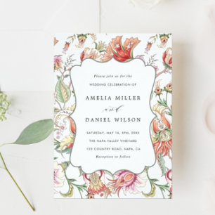 Black   Tropical Fantasy Boho Floral Wedding Invitation