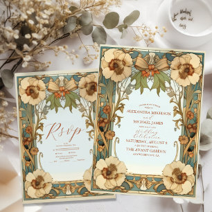 European Victorian Floral Art Nouveau Wedding  Save The Date