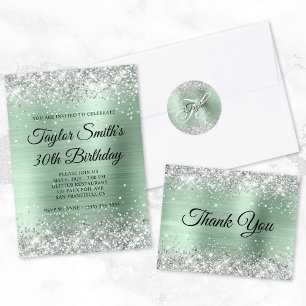 Silver Glitter Pale Mint 75th Birthday Thank You Postcard