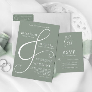 Modern Minimal Ampersand Sage Green Wedding Invitation