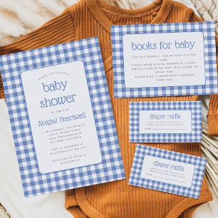 Blue Gingham Check Boy Baby Shower Invitation