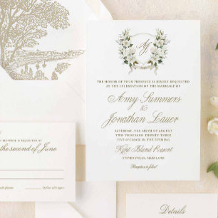 Watercolor Magnolia Wedding Crest Invitation