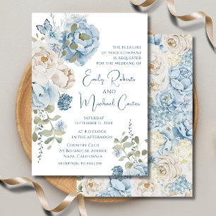 Romantic Dusty Blue Watercolor Floral Wedding Vellum Invitations