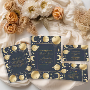 Navy Gold Celestial Crescent Moon Bridal Shower Paper Cups