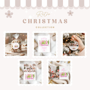 3 Photo Pink Green Bow Tree Merry Christmas Holiday Card