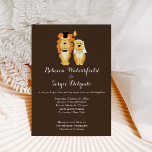 Cute Wedding Couple Lion Groom & Bride Invitation