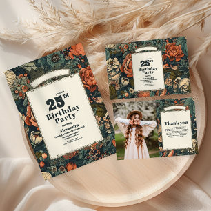 Vintage Watercolor Flowers Birthday Invitation