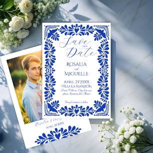 Talavera azulejo blue vintage Mexican wedding Label