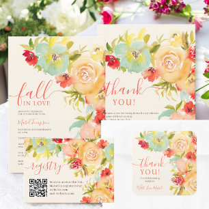 Boho Fall in love floral watercolor bridal shower Invitation