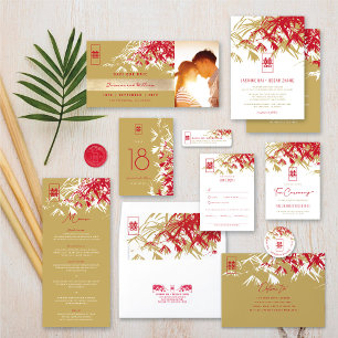 Bamboo Leaves Double Happiness Chinese Wedding Envelope