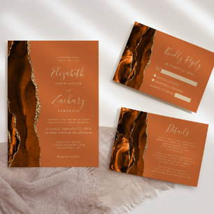 Burnt Orange Agate Gold Wedding Invitation