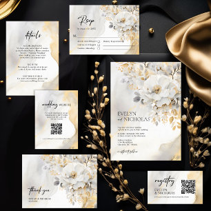 Marble Stone Gold Grey Gold Floral Wedding  Invitation