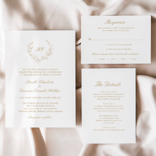 Gold Wreath Monogram Elegant Wedding Invitation