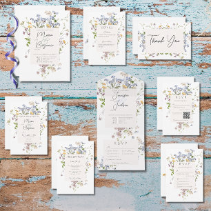 Delicate Boho Wildflowers White Wedding Thank You Card