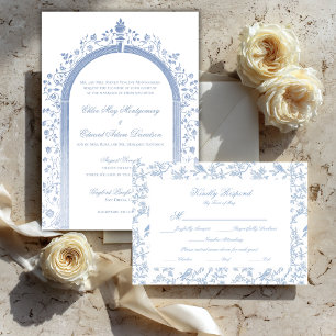 Blue Floral and Bird Garden Toile Envelope Liners