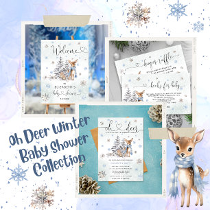 Blue Little Snowflake Winter Woodland Deer Baby Invitation