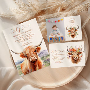 Cute Highland Cow 1st Birthday Paper Plates