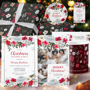 Elegant Red Green floral snowflake Christmas Gift Tags