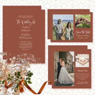 Burnt Orange Minimal Photo QR Code Save the Date  Invitation