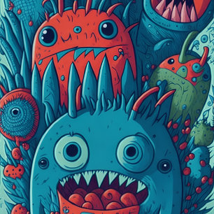 Little monster birthday party blue red invitation