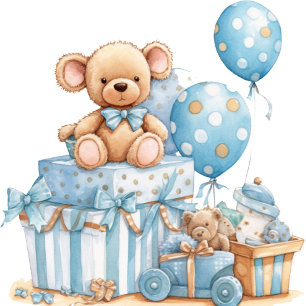 Blue Teddy Bear Stars Boy Baby Shower Thank You Card