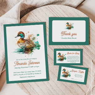 Elegant Green Framed Mallard Duck Baby Shower Label