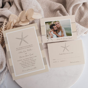 Neutral Beige Starfish Beach Wedding Invitation