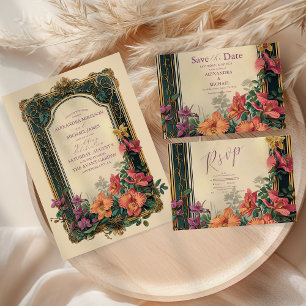Botanical Bliss Wildflowers Art Nouveau Wedding Invitation
