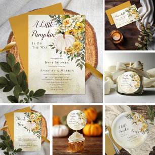 A Little Pumpkin Harvest Gold Floral Baby Shower Invitation