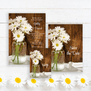 Mason Jar and Daisies Country Wedding RSVP Card