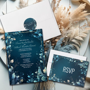 Dark Aquamarine and Teal Blue Floral Wedding Napkins
