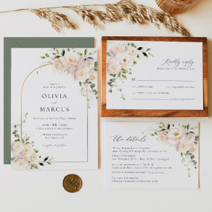 White Rose Floral Arch Elegant Wedding Invitation