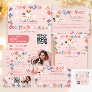 Whimsical floral cute pastel pet sitter dog walker flyer