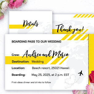 Yellow Boarding Pass All in One Wedding Invite