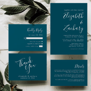 Modern Minimalist Script Photo Teal Blue Wedding Invitation