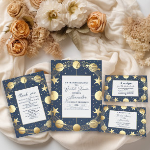 Navy Celestial Crescent Moon Bridal Shower Paper Plates