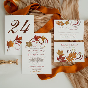 Autumn Leaves and Swirls Fall Wedding Invitation