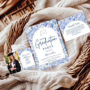 Romantic Blue Garden Graduation Party RSVP Card