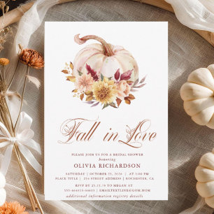 Fall in Love Bridal Shower Rust Flowers Pumpkin Invitation