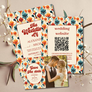 Groovy Retro 70s Floral Wedding Invitation