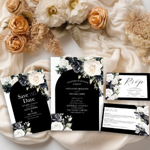 Elegant Black and White Floral Wedding Save The Date
